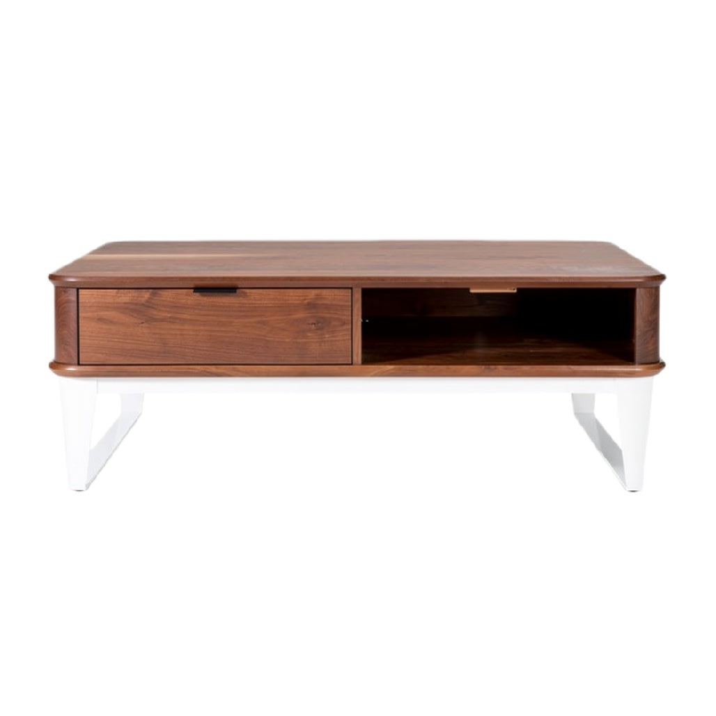 Moderne Salontafel met Houten Blad en Wit Onderstel