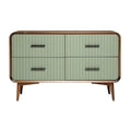 Moderne dressoir met groene lades en houten poten