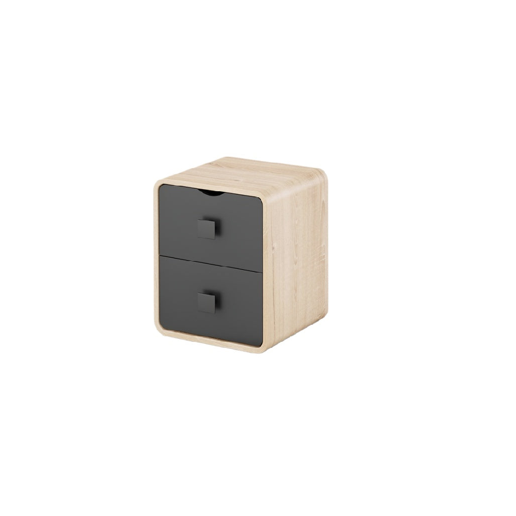 Moderne ladekast met 2 lades in zwart en natuurlijk hout.